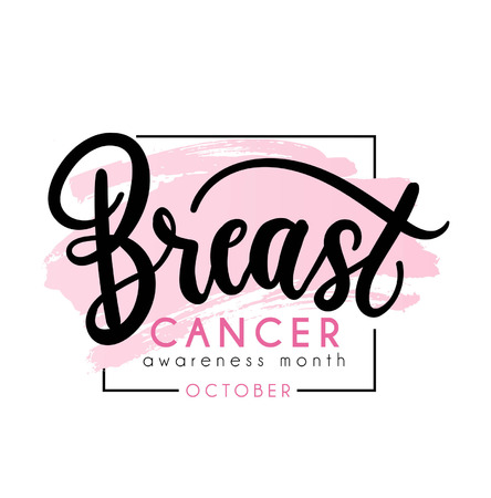 Breast cancer awareness month design with lettering. Vector illustrationのイラスト素材