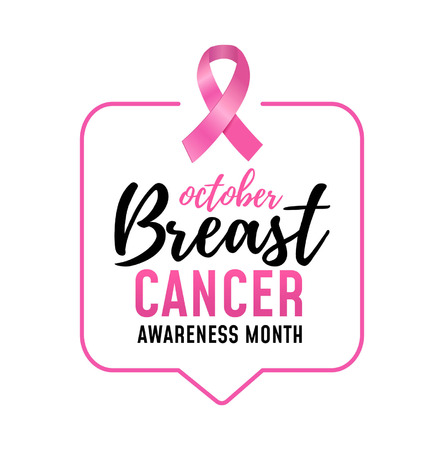 Pink ribbon for Breast cancer awareness month modern design template with brush lettering. Vector illustrationのイラスト素材