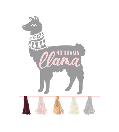No probllama cool illustration with lettering, llama, tassels. Can be used for cards, prints, textile etc.のイラスト素材