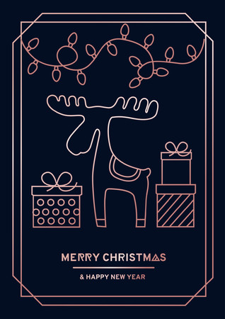 Luxury Christmas greeting card or banner design template. Rose gold geometric lines background for holidays.のイラスト素材