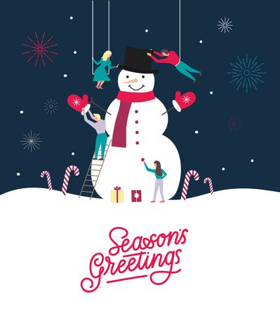 Season's Greetings greeting card design. Merry Christmas design template.のイラスト素材