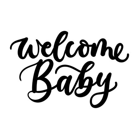 Welcome baby lettering inscription for baby shower invitation or greeting card. Vector illustrationのイラスト素材