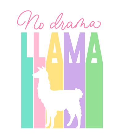 No drama llama cute illustration with llama silhouette and lettering. Vector alpaca illustrationのイラスト素材