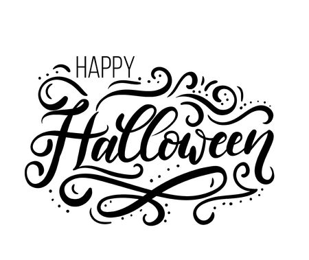 Happy halloween greeting card with flourishes. Lettering inscription "happy halloween".Vector illustrationのイラスト素材