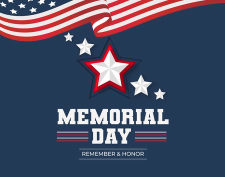 Memorial day greeting card. Remember and honor Memorial day background with USA flag and stars. Vector illustrationのイラスト素材