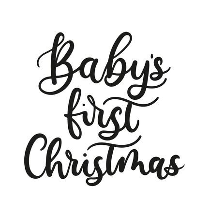 Baby's first Christmas lettering card for prints, textile, greeting cards. Christmas greeting card design for parents. Vector illustrationのイラスト素材