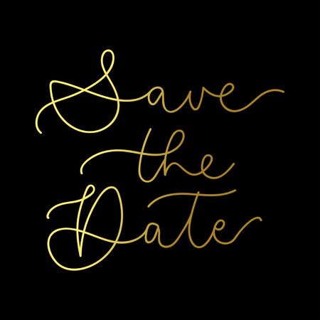 Save the date luxury golden lettering inscription. Elegant wedding invitation. Vector illustrationのイラスト素材