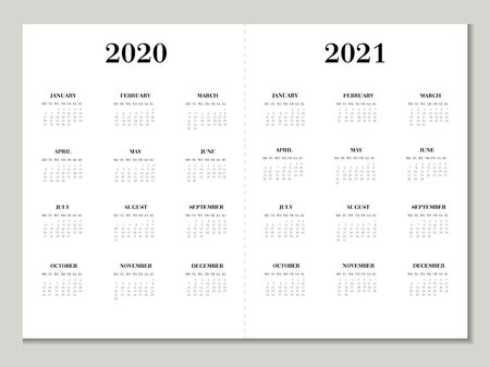 Calendar 2020 2021 year. Vector calendar template in black and grey colors. Week starts on Monday.のイラスト素材