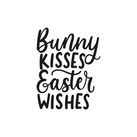 Bunny kisses easter wishes festive lettering vector illustration. Fat cursive for handwritten inscription flat style. Cute fun text for holiday. Isolated on whiteのイラスト素材