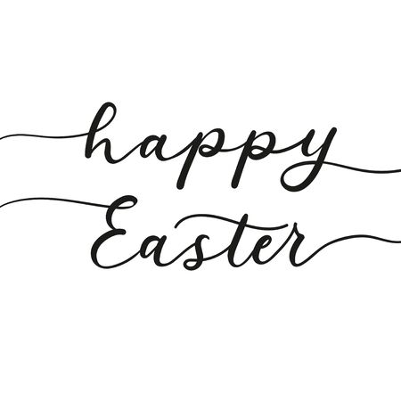 Happy easter ink lettering on greeting card vector illustration. Inspirational text on white background. Spring handwritten inscription flat style. Seasonal holiday conceptのイラスト素材