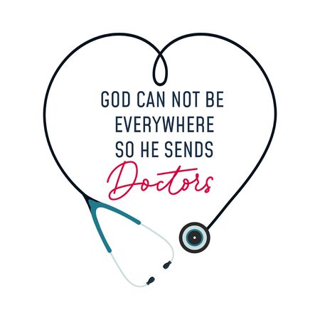 Gratitude to medical staff lettering with decor vector illustration. Inspirational poster for doctors flat style. Stethoscope equipment in heart shape. Isolated on white backgroundのイラスト素材