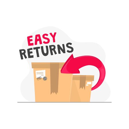 Easy returns icon with inscription and red arrow vector illustration. Delivery services and postal mail flat style. Shipping and distribution concept. Isolated on white backgroundのイラスト素材