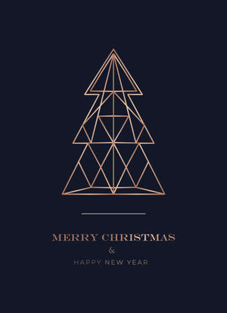 Luxury Christmas greeting card with navy blue background and geometric Christmas tree. Elegant New year template for invitation, banner, social networks post etc. Vector illustrationのイラスト素材