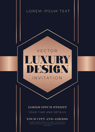 Luxury design template with navy blue background and abstract rose gold shapes. Luxury template for business cards, invitation, banners, greeting cards or social networks. Vector illustrationのイラスト素材