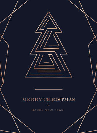 Linear Merry Christmas greeting card. Elegant New Year and Christmas template for cards, invitations, business, banners etc. Luxury holiday vector illustrationのイラスト素材