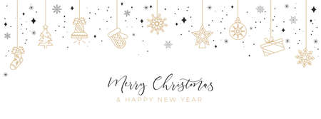 Merry Christmas and Happy new year background with linear icons.Luxury and Elegant concept for social networks, banner, invitation, mobile, greeting cards etc. Vector illustrationのイラスト素材