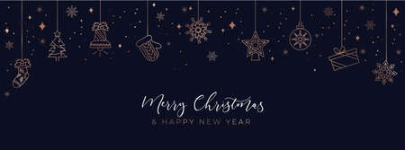 Merry Christmas and Happy new year background with linear icons.Luxury and Elegant concept for social networks, banner, invitation, mobile, greeting cards etc. Vector illustrationのイラスト素材