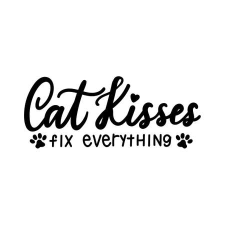 Cat kisses fix everything lettering quote isolated on white background. Pet love quote for print, textile. sticker, mug, card etc. Vector lettering illustrationのイラスト素材