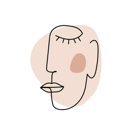 Abstract face design in continuous line art. Modern poster in minimalistic cubism style with geometric shapes. Vector illustration.のイラスト素材