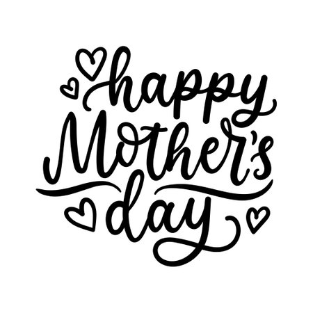 Happy Mother's day greeting card. Modern calligraphy with hearts and decor elements. Typographical vector illustration.のイラスト素材