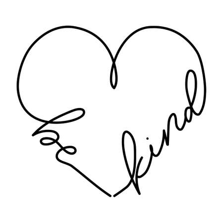 Be kind design concept with heart shaped lettering. Kindness inspirational design template for print, textile, poster, greeting card, logo, apparel etc. Be kind concept. Vector illustrationのイラスト素材