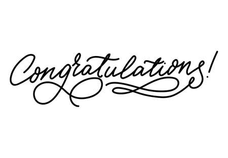 Congratulations lettering inscription isolated on white. Congrats hand drawn script for wedding, anniversary, Birthday, celebration. Elegant hand drawn calligraphy. Flat style Vector illustrationのイラスト素材