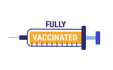 Fully Vaccinated logo or badge design. Flat style vector illustration for vaccination campaign with syringe for vaccinated people.のイラスト素材