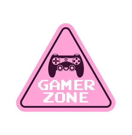 Gamer zone sign vector illustration with game controller icon and pixel text. Gamer girl zone pink design for banner, logo, sticker, print isolated on white background. Flat style vector illustrationのイラスト素材