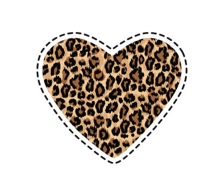 Leopard heart trendy vector illustration for print, textile, fabrics. poster Chic fashion vector illustration with animal skin texture for fashion print, Valentine's day, background or cardのイラスト素材