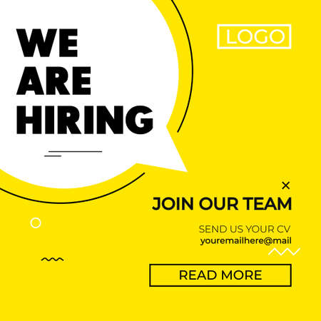 Hiring recruitment design poster. We are hiring design template with geometric shapes. Vector illustration. Open vacancy flat style concept. Hiring minimalist templateのイラスト素材