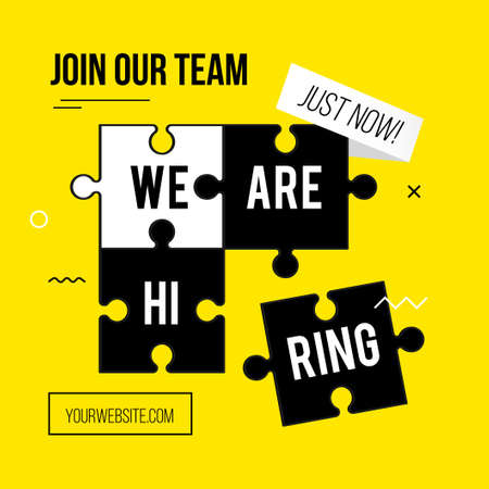 Hiring recruitment design poster. We are hiring design template with geometric shapes. Vector illustration. Open vacancy flat style conceptのイラスト素材
