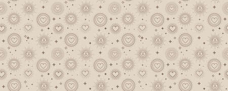 Valentine's day bohemian pattern with geometric hearts and stars. Minimalist background for Mother's day, Valentine's day, wedding, Birthday, wallpaper etc. flat style vector illustrationのイラスト素材