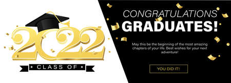 Congratulations graduates banner concept. Class of 2022. Graduation design template for websites, social media, blogs, greeting cards or party invitations.University or High school graduation congrats.のイラスト素材