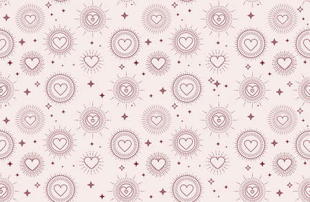 Valentine's day bohemian pattern with geometric hearts and stars. Minimalist background for Mother's day, Valentine's day, wedding, Birthday, wallpaper etc. flat style vector illustrationのイラスト素材