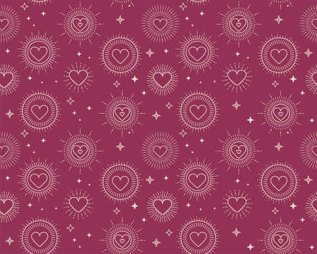 Valentine's day bohemian pattern with geometric hearts and stars. Minimalist background for Mother's...