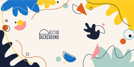 Trendy abstract background with various shapes. Colorful flat style design template with various dynamic shapes and lines. Vector illustration hand drawn design for banner, blog, flyer, social mediaのイラスト素材