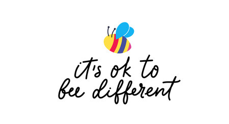 Be different colorful design concept with lettering. Hand drawn motivational leadership quote with cute bee. Be unique Cartoon concept vector illustration. Beequote.のイラスト素材