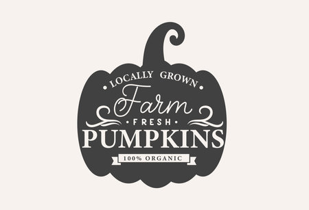 Farm fresh pumpkins vintage sign with pumpkin silhouette. Fall retro style typography poster, print or card.のイラスト素材