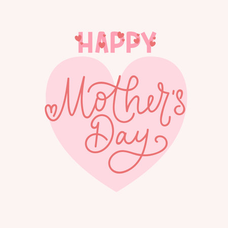 Happy Mother's day greeting card with pink hearts and lettering. Hand drawn vintage Mother's Day design concept for print, invitation, banner. Cute flat style calligraphy. Vector illustrationのイラスト素材