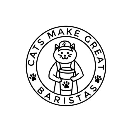 Cats make great baristas design with a barista cat holding a cup of coffee. Funny inspirational quote about cat and coffee for print, cafe, textile, decor, poster etc. Hand drawn vector illustrationのイラスト素材