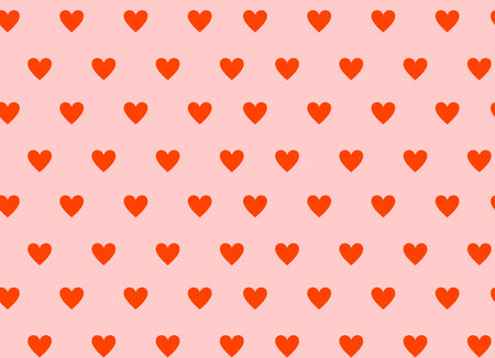 Classic red Hearts Seamless Pattern. Trendy flat style design for Valentine's day, Mother's day, Holidays, Birthday, textile, wrapping paper. Red hearts on peach red pink background. Vector illustrationのイラスト素材