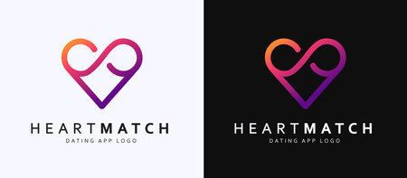Dating app logo design with colorful heart and infinity symbol. Trendy flat style love concept for brand name,business. Heart match Branding concept on white and black background. Vector illustrationのイラスト素材