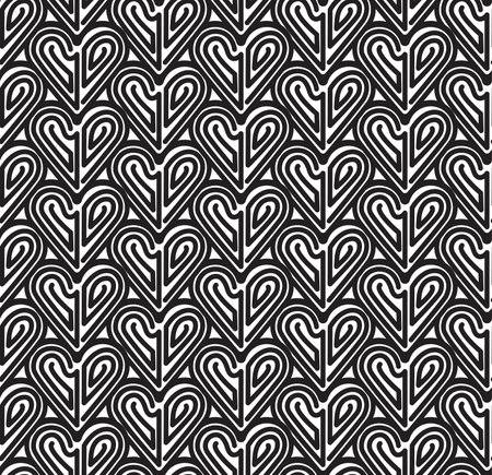 Seamless geometric heart pattern. Trendy abstract background with one line heart. Endless monochrome design with striped hearts. Modern template for wedding. Valentine's day. Vector illustrationのイラスト素材