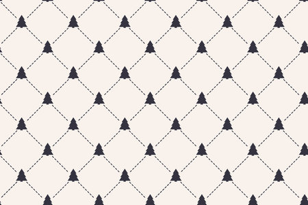 Simple Christmas seamless pattern with trees, geometric rhombus shapes and diagonal dotted lines. Elegant Xmas background for wallpaper, print, greeting card. Flat style New Year vector illustrationのイラスト素材