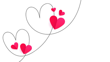 Minimalist Valentine's Day Vector illustration. Paper Style Hearts and Continuous Line heart Silhouettes. Trendy Illustration for Cards, Banners, and Decor. Modern Love Graphics isolated on white.のイラスト素材
