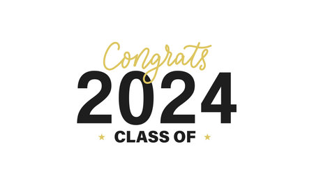 Class of 2024 graduation typography template. Congratulations graduates celebration design for college, high school, university. Tassel and cap vector illustration. Educational milestone graphic art.のイラスト素材