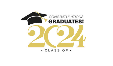 Class of 2024 graduation typography template. Congratulations graduates celebration design for college, high school, university. Tassel and cap vector illustration. Educational milestone graphic art.のイラスト素材