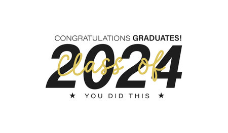 Class of 2024 graduation typography template. Congratulations graduates celebration design for college, high school, university. Tassel and cap vector illustration. Educational milestone graphic art.のイラスト素材