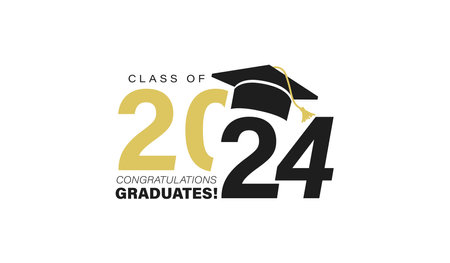 Class of 2024 graduation typography template. Congratulations graduates celebration design for college, high school, university. Tassel and cap vector illustration. Educational milestone graphic art.のイラスト素材
