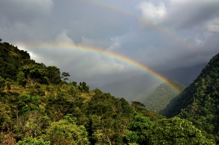Rainbow on cloudy sky , Sikkimの写真素材